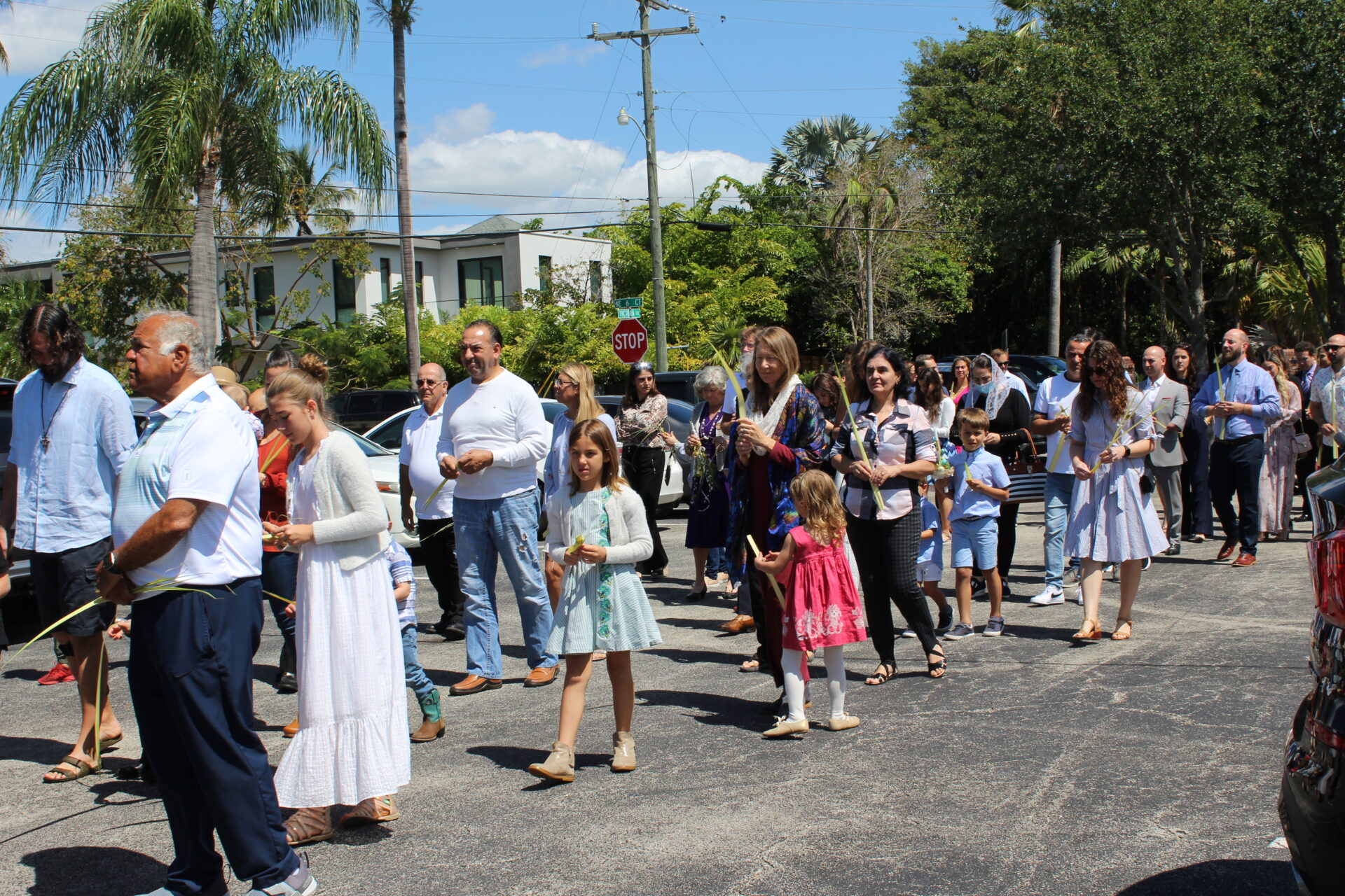 A long line of people following the parade