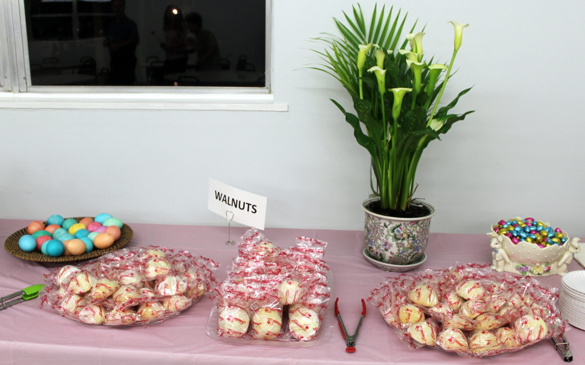 A table with bread and candies